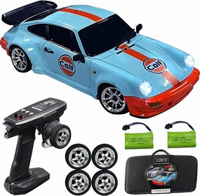 LD1898 1:18 RC Drift Car 911 2.4GHz RWD with Gyroscope on-Road Alloy Body Shell Racing Cars Radio Control (Blue)