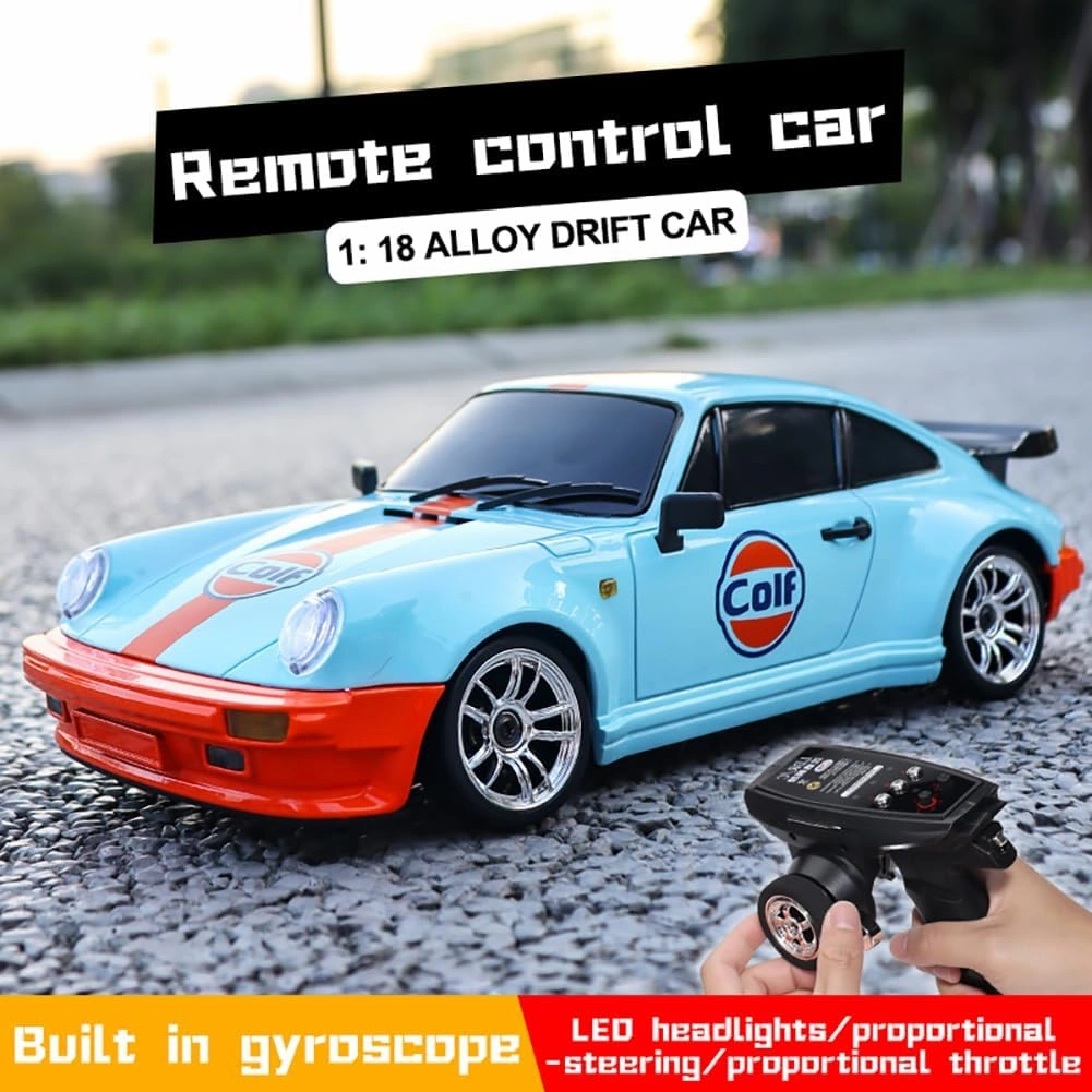 LD1898 1:18 RC Drift Car 911 2.4GHz RWD with Gyroscope on-Road Alloy Body Shell Racing Cars Radio Control (Blue)