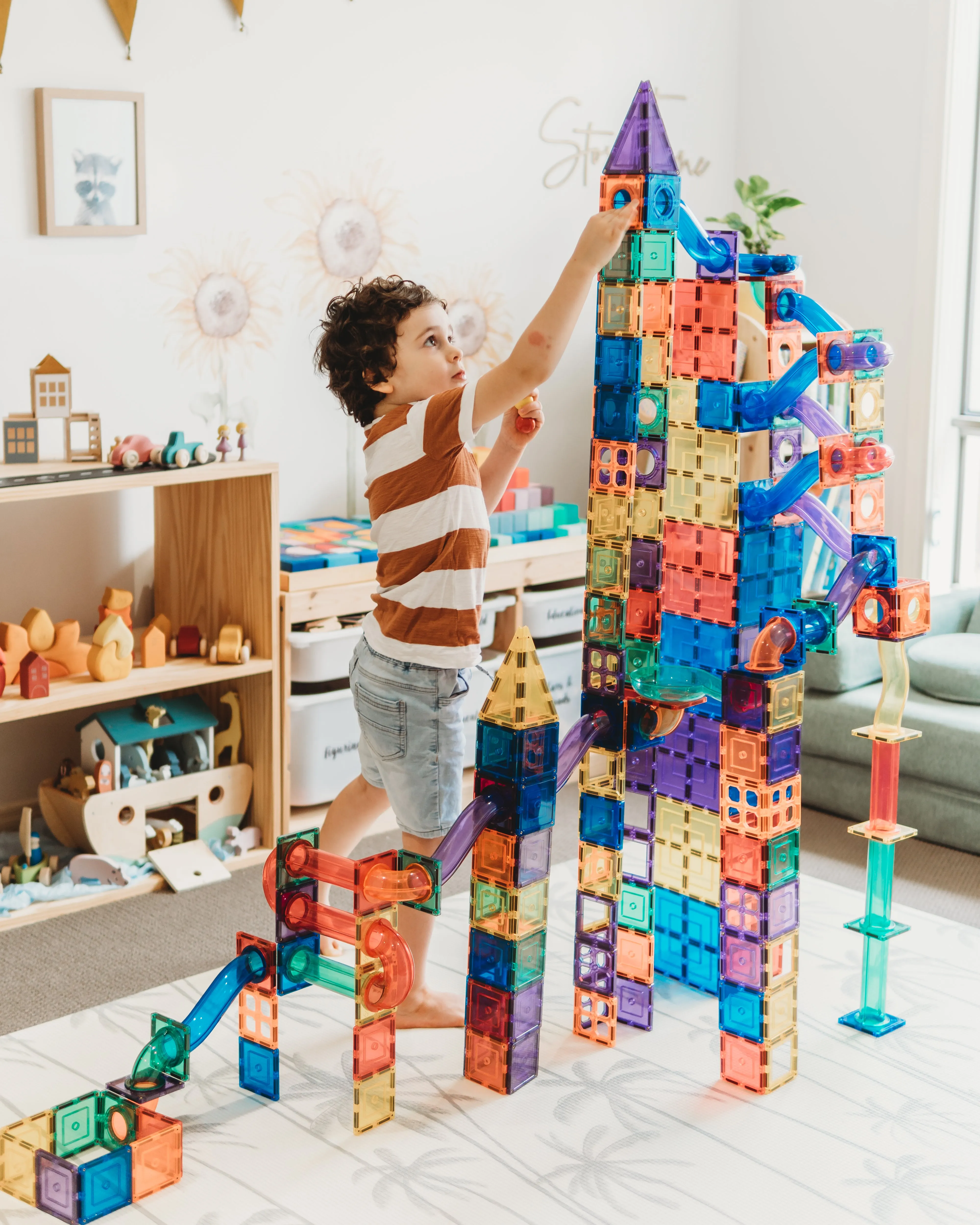 Learn and Grow Toys Magnetic Tiles Ball Run 84pc Pack Best Seller Marble Run Game 3yrs 