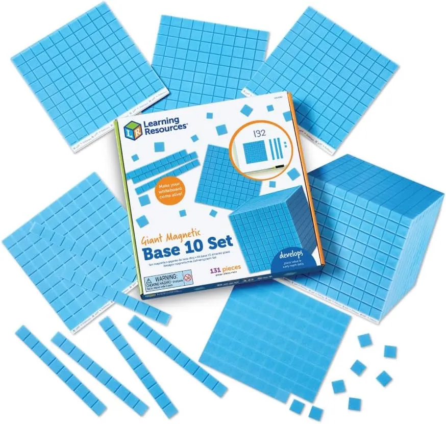 Learning Resources Giant Magnetic Base Ten, Magnetic Base Ten, Use with Magnetic Surfaces or Whiteboards, 131 Piece Set