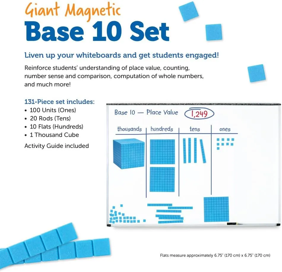 Learning Resources Giant Magnetic Base Ten, Magnetic Base Ten, Use with Magnetic Surfaces or Whiteboards, 131 Piece Set