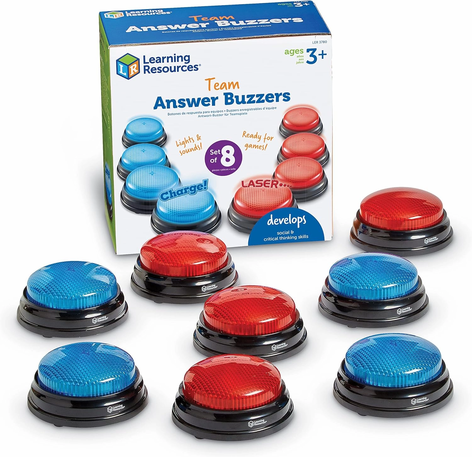 Learning Resources Team Answer Buzzers, Classroom Buzzers, Set of 8 Buzzers, Game Show Toys, Develops Social Skills, Ages 3 