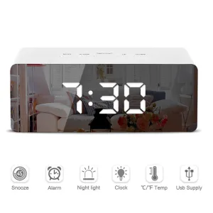 LED Mirror Alarm Clock Digital Snooze Table Clock