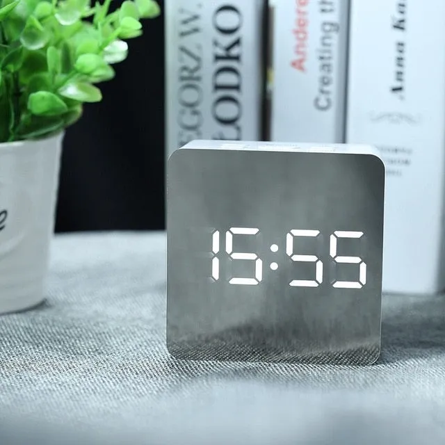 LED Mirror Alarm Clock Digital Snooze Table Clock