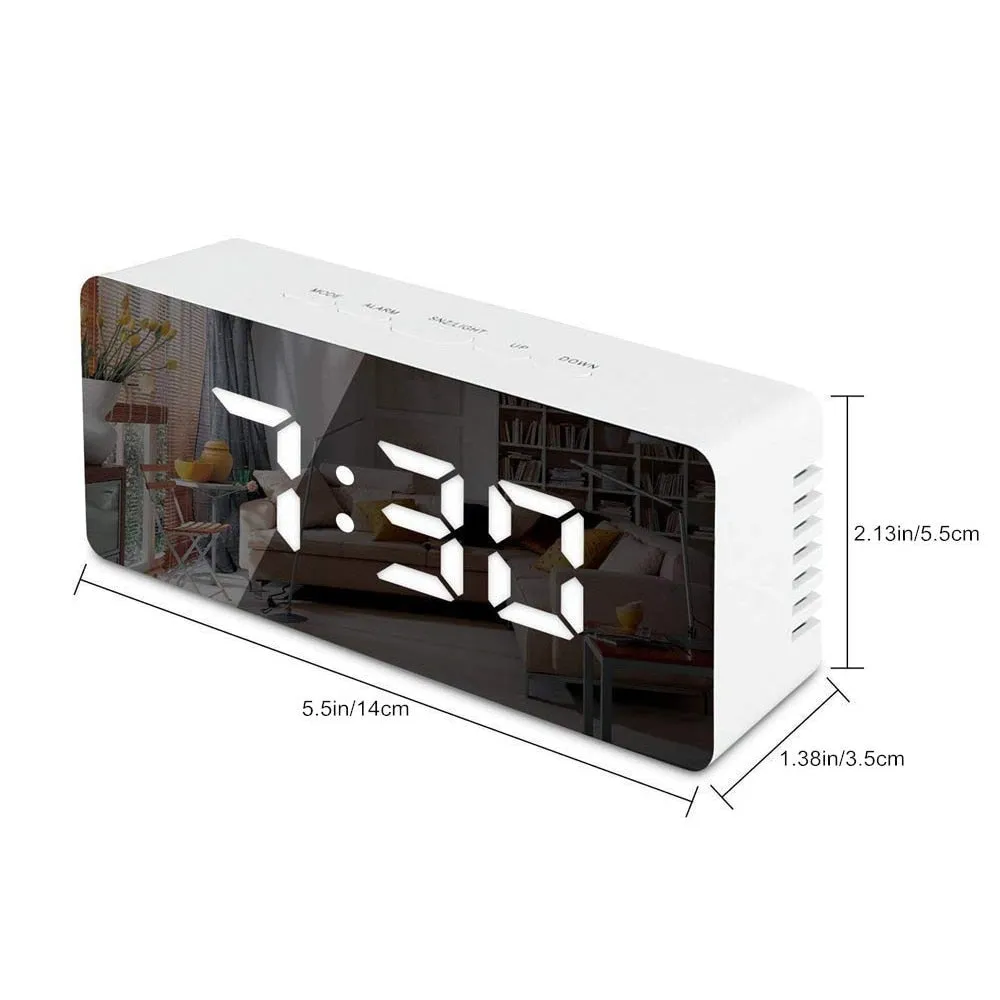 LED Mirror Alarm Clock Digital Snooze Table Clock