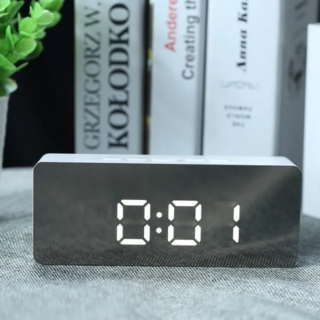 LED Mirror Alarm Clock Digital Snooze Table Clock