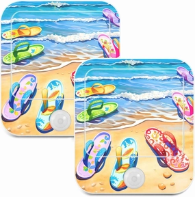 LED Night Light Seaside Slippers Plug Into Wall Dimmable Nightlights 2 Pack with Auto Dusk to Dawn Sensor Lamp for Hallway Bedroom Bathroom Stairs Decorative