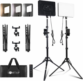 LED Studio Lights for Video Recording, 35W Photography Lighting Kit with 6.5ft Stand, Remote, Phone Holder and Bag for TikTok, YouTube, Live Streaming, Podcast, Vlogging (LOMTAP)