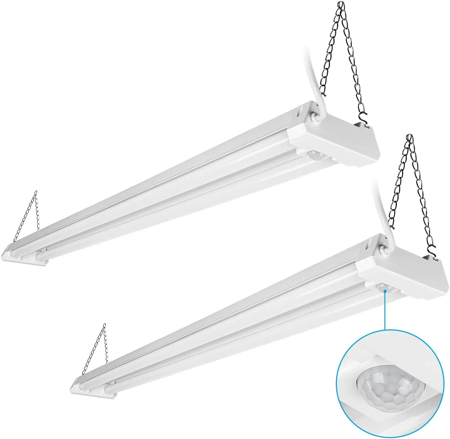 LEONLITE Motion Sensor 4FT LED Utility Shop Light, 40W Plug in Linkable Light Fixtures, for Garage, Workshop, 4000lm, 5000K Daylight, Suspension & Flush Mount, FCC, ETL Certified, Pack of 2