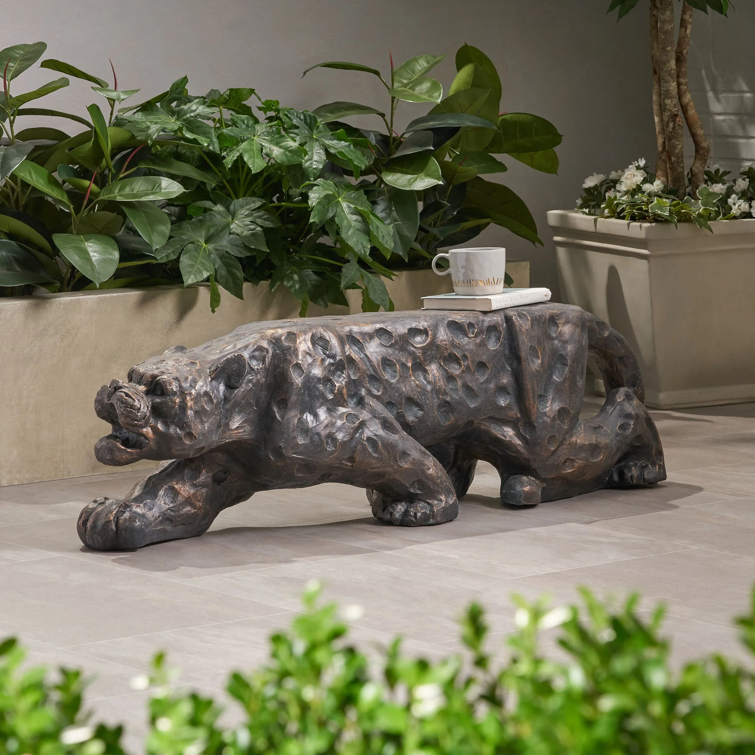 Leopard lightweight outdoor concrete bench
