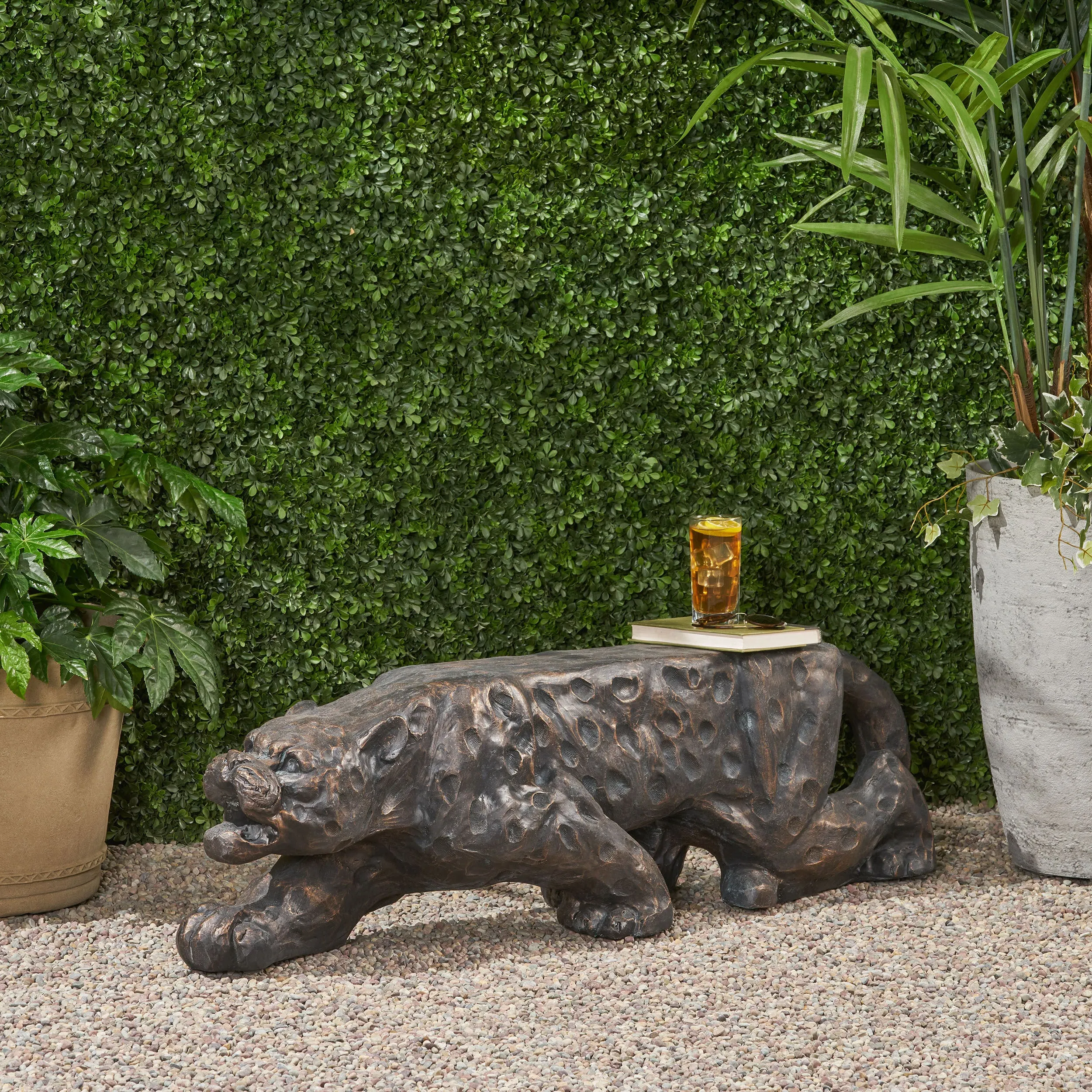 Leopard lightweight outdoor concrete bench