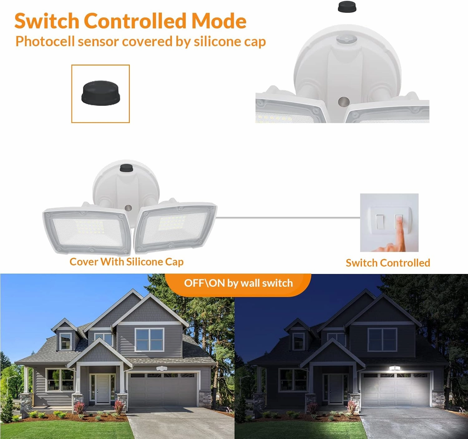 LEPOWER 2 Pack LED Security Light Dusk to Dawn Outdoor Flood Light Fixture with 2 Adjustable Heads, 3000LM/28W, 5500K, IP65 Waterproof Exterior Flood Lights for Garage, Backyard (White)