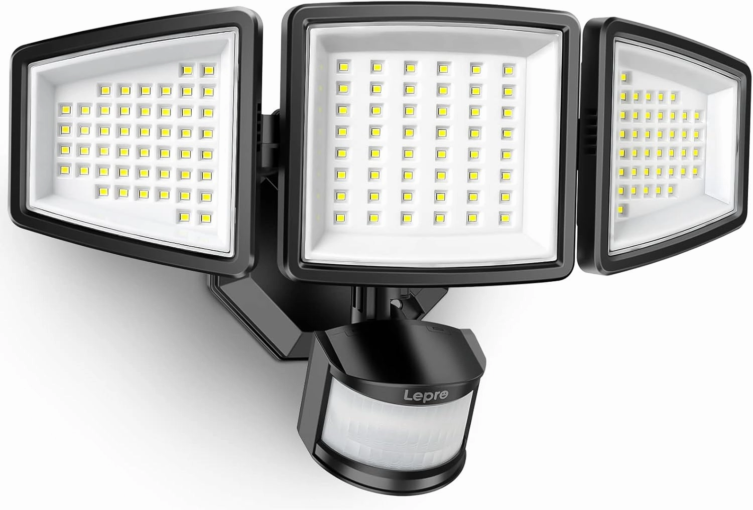 Lepro LED Security Lights, Outdoor Motion Sensor Light, Flood Lights with 3 Adjustable Heads, 270° Wide Lighting Angle, 27W 3200LM Super Bright, IP65 Waterproof for Yard Porch Garage, Black
