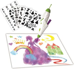 LEXIBOOK Aerograph Air Marker Sprayer, Spray Art Electric Airbrush Marker Set, Magic Pen Coloured Markers Stencils Children Toy Christmas Gift, Marker Sets For Kids, Green/White, CR800