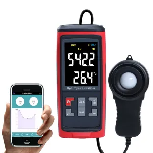 Light Meter Digital Illuminance Meter with Ambient Temperature Measuring and Recording, Bluetooth Lux Light Meter with 32,752 Groups Data Logging, Handheld Photometer Lumens LED Brightness Tester