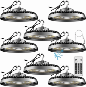 Lightdot Smart 250W LED High Bay Light 37,500LM Commercial Bay Lighting with Control (Supports Normal Mode & Motion Sensor Mode) ETL-Listed Plug and Play for 30-40FT Height-6Yrs Warranty-8Pack
