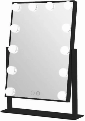 Lighted Makeup Vanity Mirror Tabletop Mirrors for Makeup Dressing Table with 12 Dimmable Light Bulbs (Color : White) (Black)