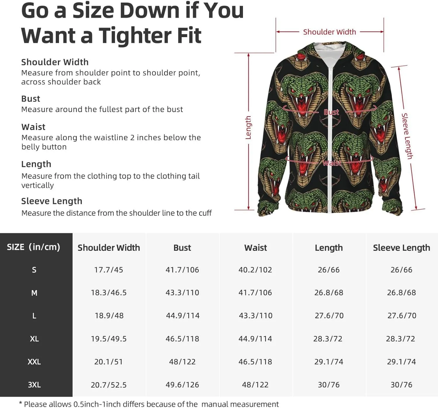 Lightweight UV Protection Sun Jacket, Heart Shape Cobra Head Print Sportswear Hooded Sunblock Shirt for Outdoor