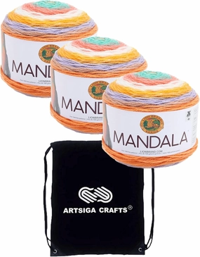 Lion Brand Mandala Pixie 525-205 (3-Skeins - Same Dye Lot) DK Light Worsted #3 Acrylic Yarn for Crocheting and Knitting with Project Bag