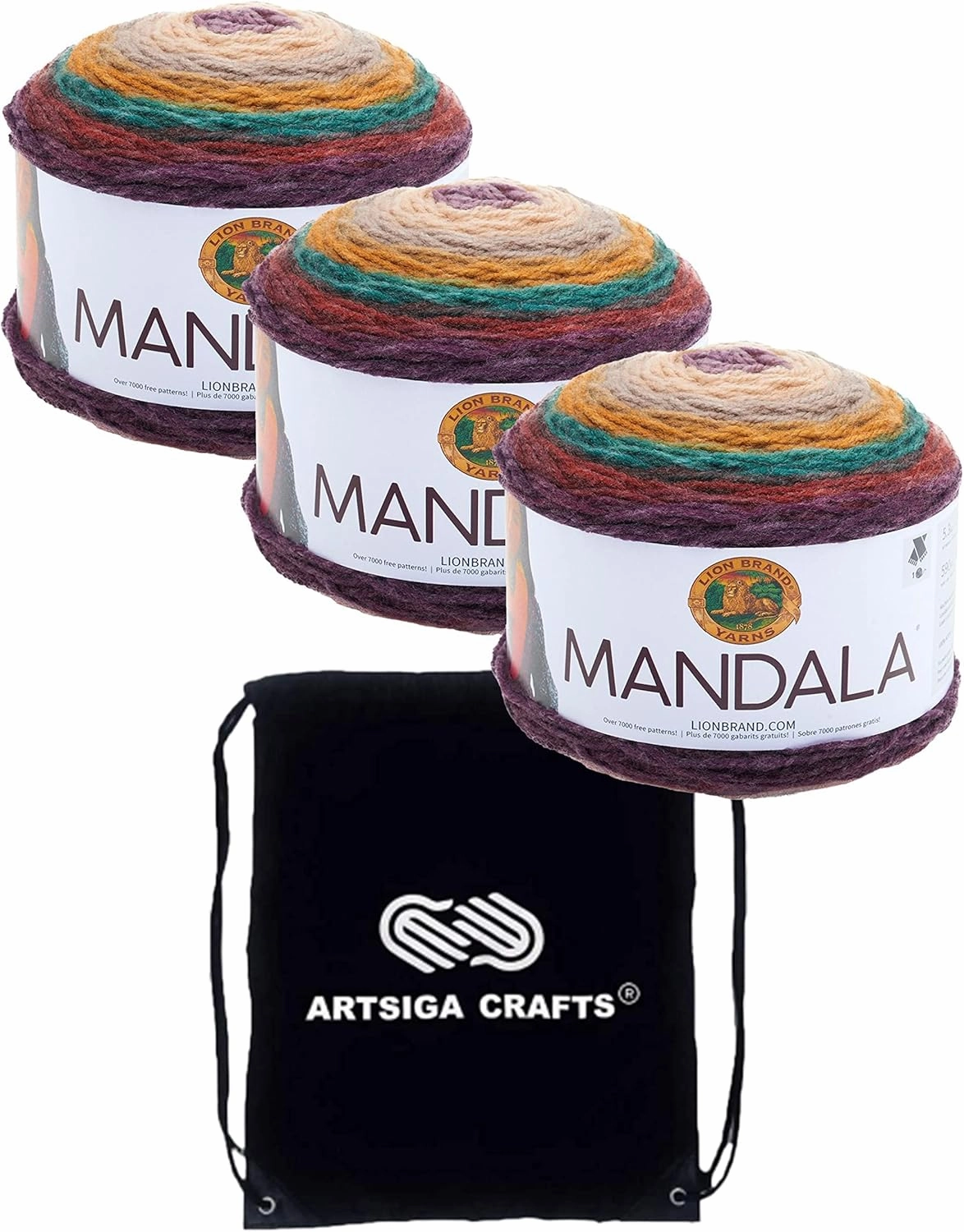 Lion Brand Mandala Warlock 525-215 (3-Skeins - Same Dye Lot) DK Light Worsted #3 Acrylic Yarn for Crocheting and Knitting with Project Bag