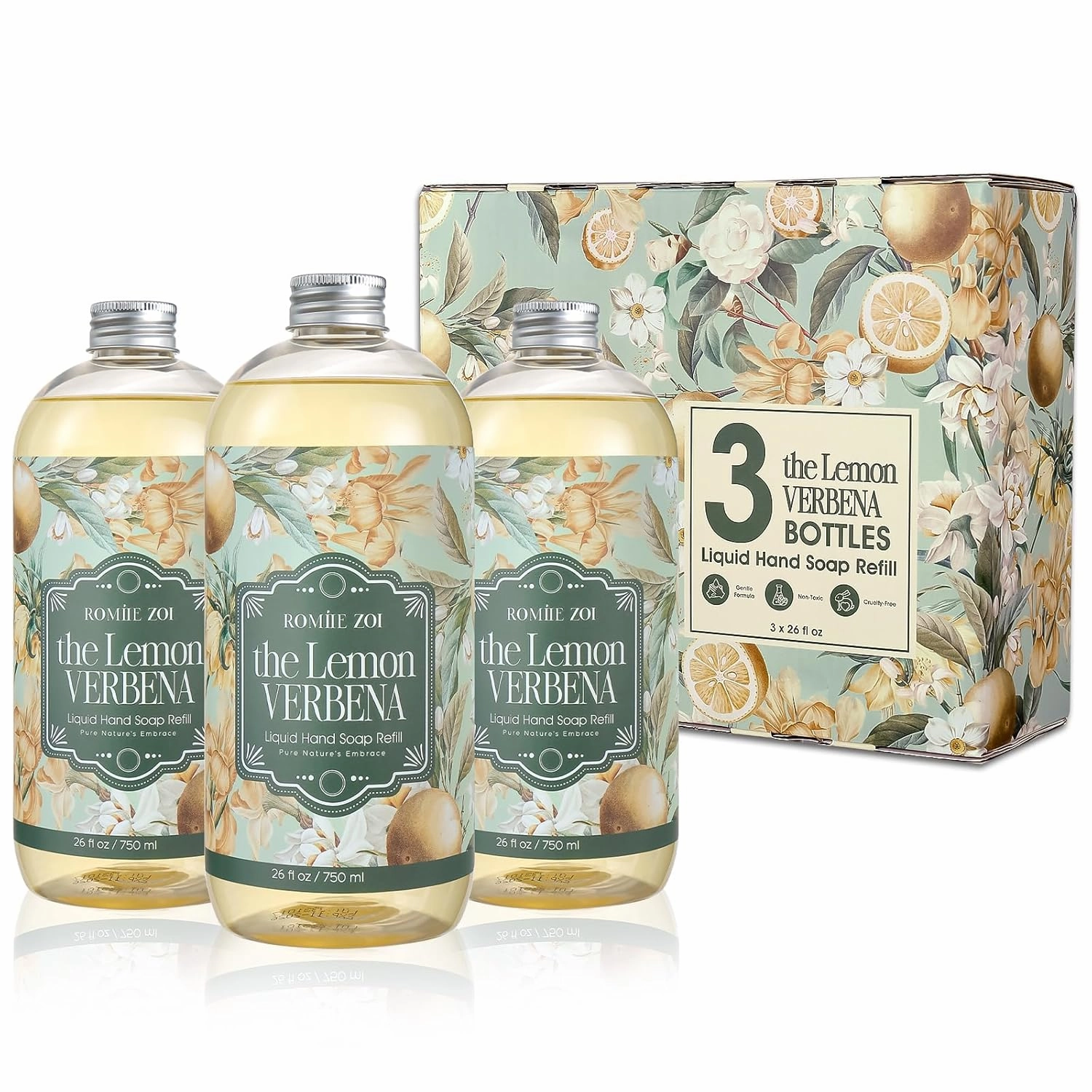 Liquid Hand Soap Refill Gift Set-3 Pack, Cruelty-Free and Biodegradable Formula, Moisturizing Hand Wash with Essential Oil for Sensitive Skin, Lemon Verbena Scent,(26Fl Oz x 3)