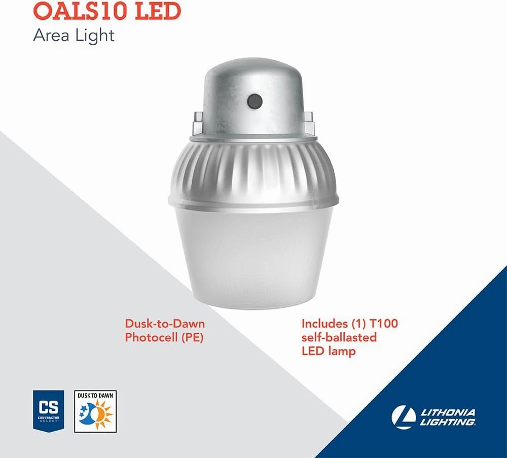 Lithonia Lighting LED Outdoor Flood Light Fixture, Exterior Dusk Dawn Security Light with Photocell Sensor, Gray (OALS10)