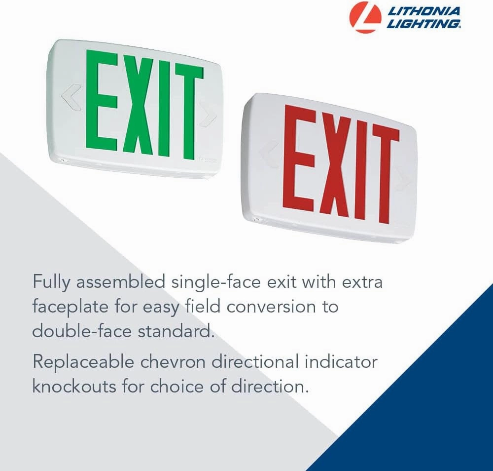 Lithonia Lighting Quantum LED Emergency Exit Sign, Thermoplastic Exit Only Sign with Stencil-Faced White Housing and Red Letters (LQM S W 3 R 120/277 M6)