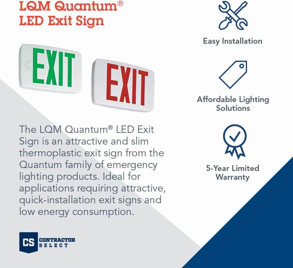 Lithonia Lighting Quantum LED Emergency Exit Sign, Thermoplastic Exit Only Sign with Stencil-Faced White Housing and Red Letters (LQM S W 3 R 120/277 M6)