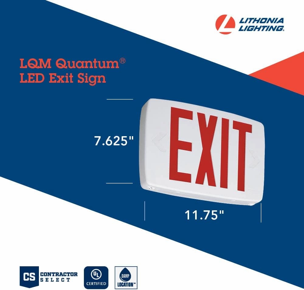 Lithonia Lighting Quantum LED Emergency Exit Sign, Thermoplastic Exit Only Sign with Stencil-Faced White Housing and Red Letters (LQM S W 3 R 120/277 M6)