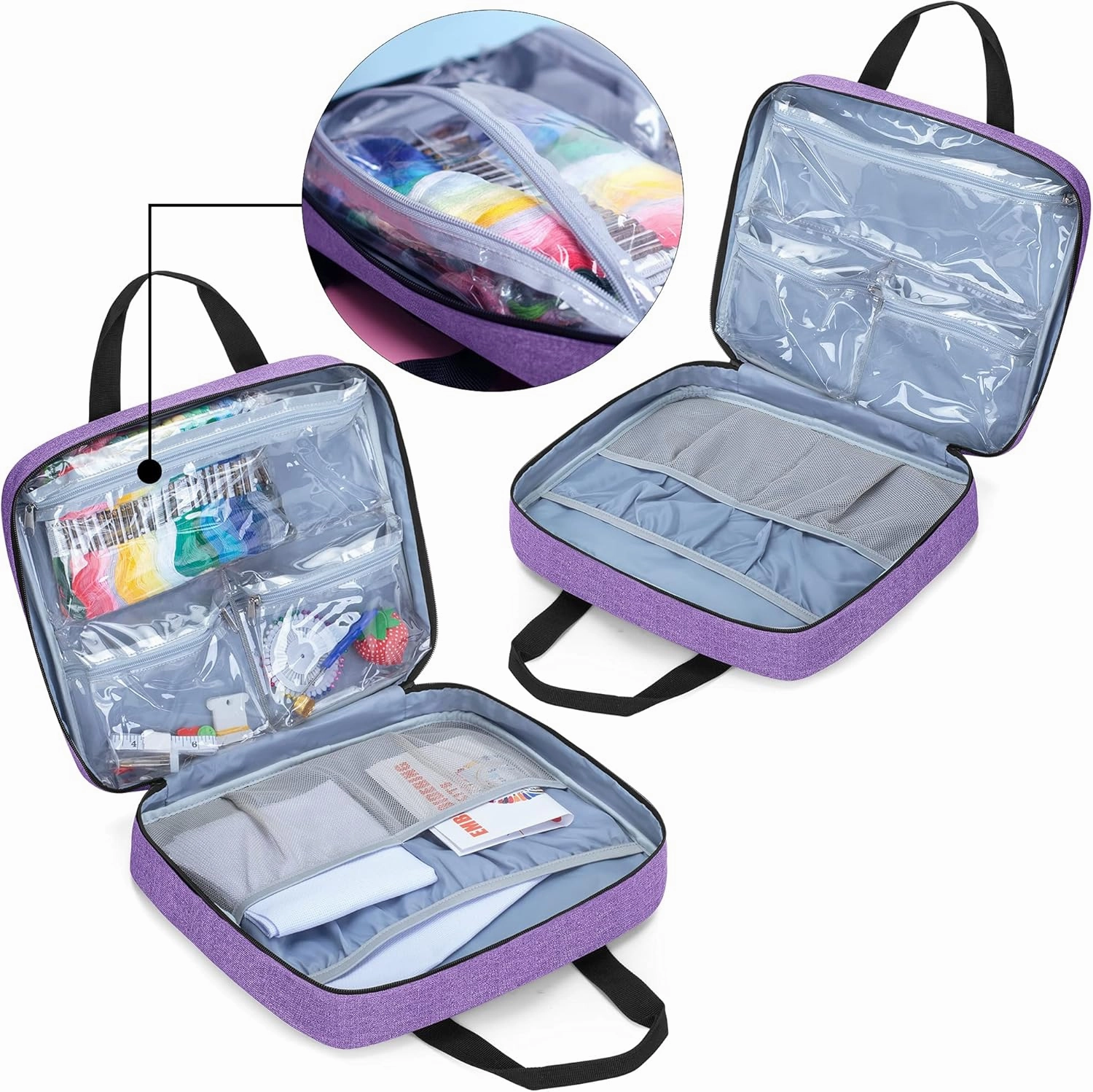 LoDrid Embroidery Kit, Embroidery Project Bag with Embroidery Kit, Portable Craft Carry Case with Starter Kit, Embroidery Supplies Storage Bag and Cross Stitch Kits for Beginner, Adults, Purple