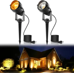 LOHAS Halloween Spotlight Outdoor, Orange LED Spot Lights for Yard, Auto On/Off 5W 120V Landscape Lighting for House, Holiday, Trees, Decoration, 450LM IP66 Waterproof, UL Listed, 2 Pack