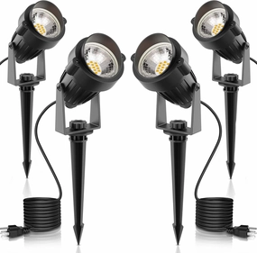 LOHAS Landscape LED Lighting Outdoor, Spotlights for Yard Pathway Garden IP65 Waterproof, Dusk to Dawn Light Sensor, 120V 5W 450LM Yard Flood Light with 3- Plug, 3000K Warm White, UL Listed, 4Pack