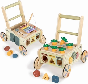 LOL-FUN Wooden Baby Walker with Wheels, Push Walker for Baby Boy 12 Months, Carrot Harvest Game for 1 Year Old Montessori Toy