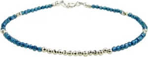 London Blue Topaz 2mm Rondelle Shape Faceted Cut Beads 7 inch Adjustable Silver Plated Clasp Bracelet for men, women, unisex. Link Chain Stacking Bracelet.|LCB_VG_04520