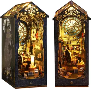 LORDLDS Book Nook Miniature House Kit DIY Wooden Dollhouse Bookends for Bookshelf Decor/Crafts for Adults 3D Puzzle Building Model Kit with Sensor Light(Detective)