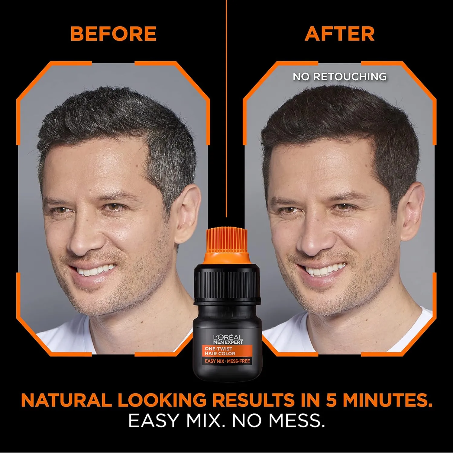 L’Oreal Paris Men Expert One Twist Mess Free Permanent Hair Color, Mens Hair Dye to Cover Grays, Easy Mix Ammonia Free Application, Dark Brown 03, 2 Application Kit