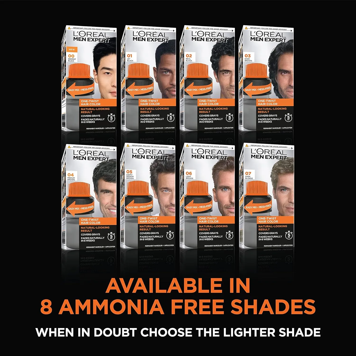 L’Oreal Paris Men Expert One Twist Mess Free Permanent Hair Color, Mens Hair Dye to Cover Grays, Easy Mix Ammonia Free Application, Dark Brown 03, 2 Application Kit
