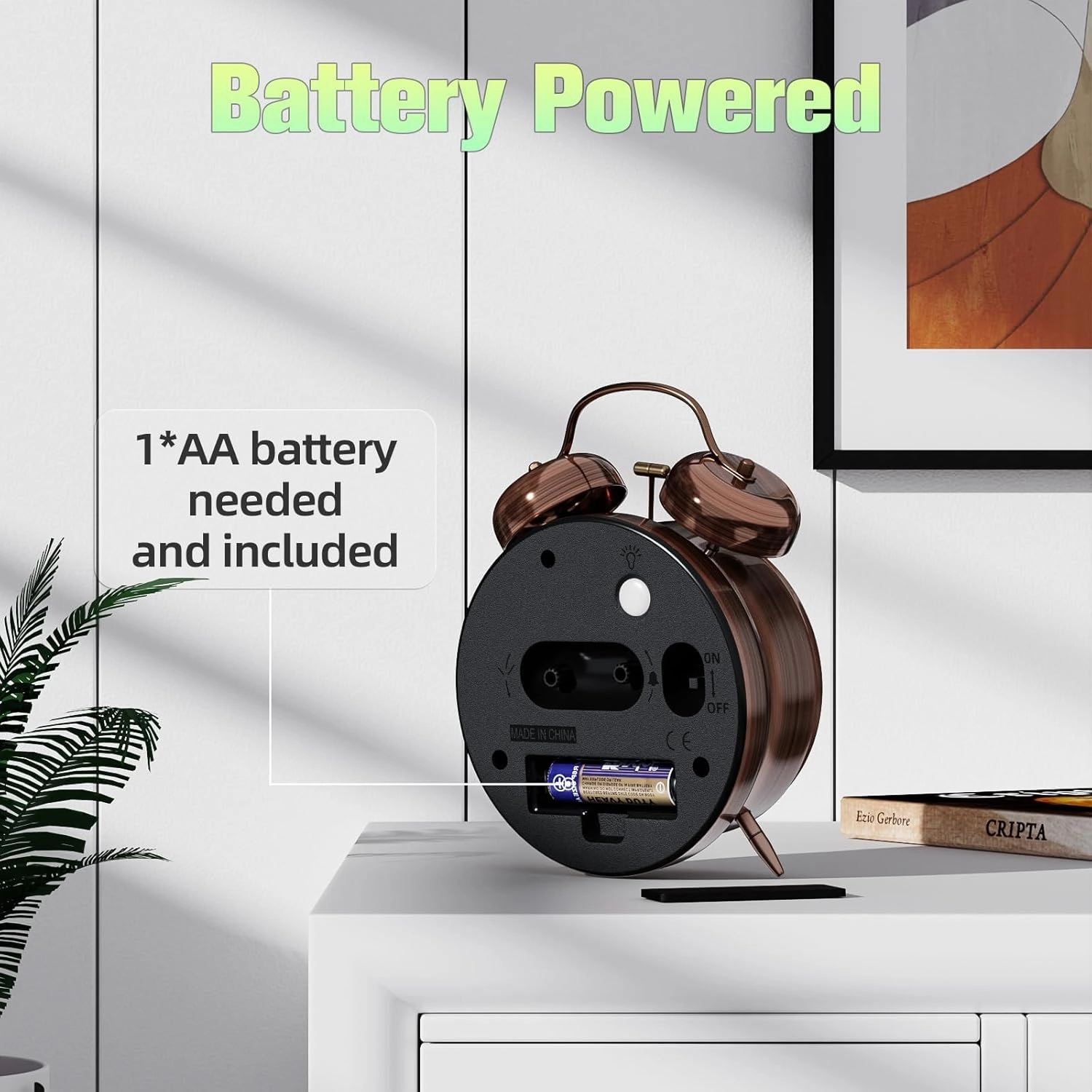 Loud Alarm Clock for Heavy Sleepers Adults, Silent Non Ticking Analog Clock with Backlight, Luminous Dial, Battery Operated Alarm Clock for Bedroom, Included Battery, Vintage Copper