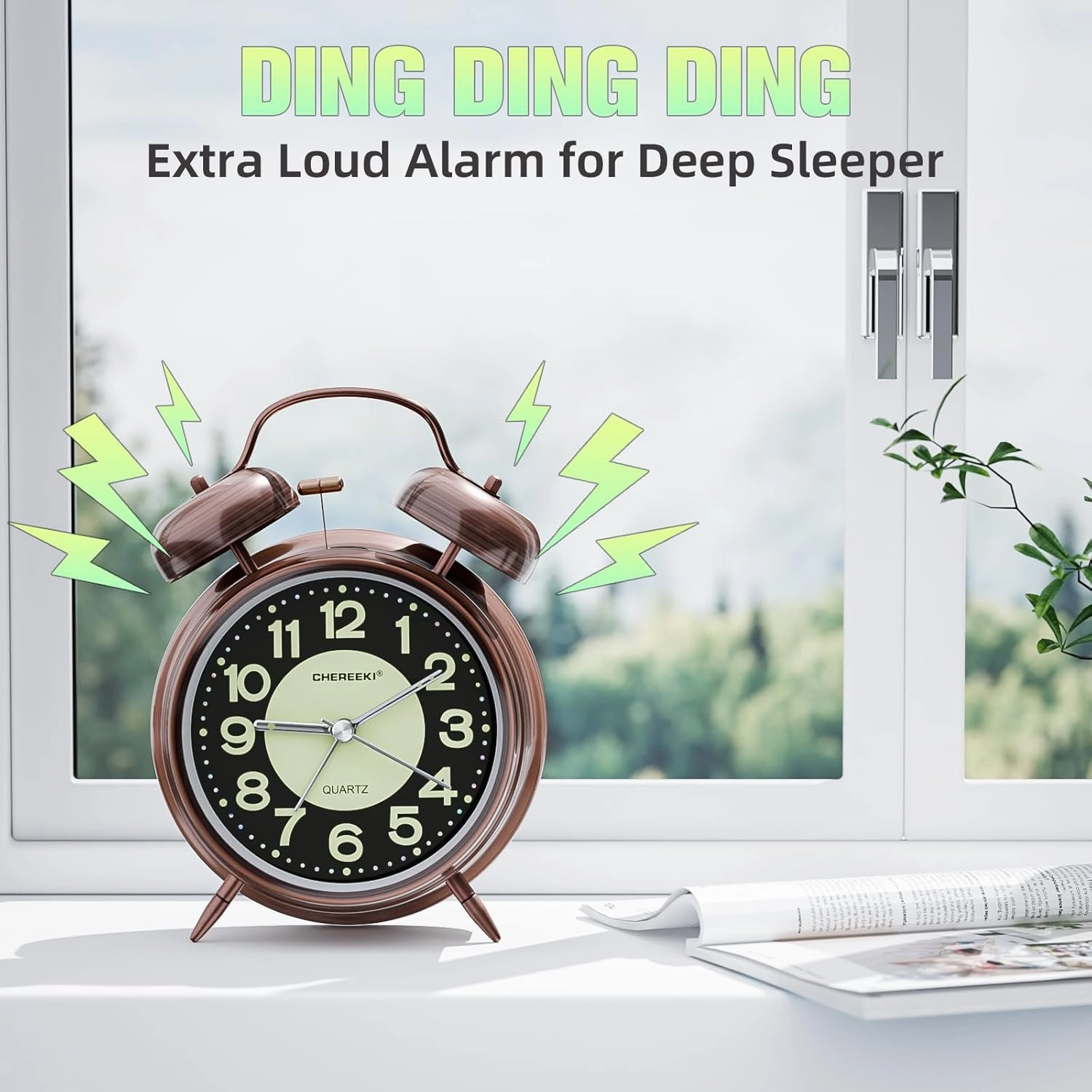 Loud Alarm Clock for Heavy Sleepers Adults, Silent Non Ticking Analog Clock with Backlight, Luminous Dial, Battery Operated Alarm Clock for Bedroom, Included Battery, Vintage Copper