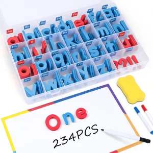LOVESTOWN Magnetic Alphabet Letters Kit for Kids, Double Sided Magnetic Board with Storage Box, Educational Learning Toys for Preschool Classroom and Home, 234 Pieces