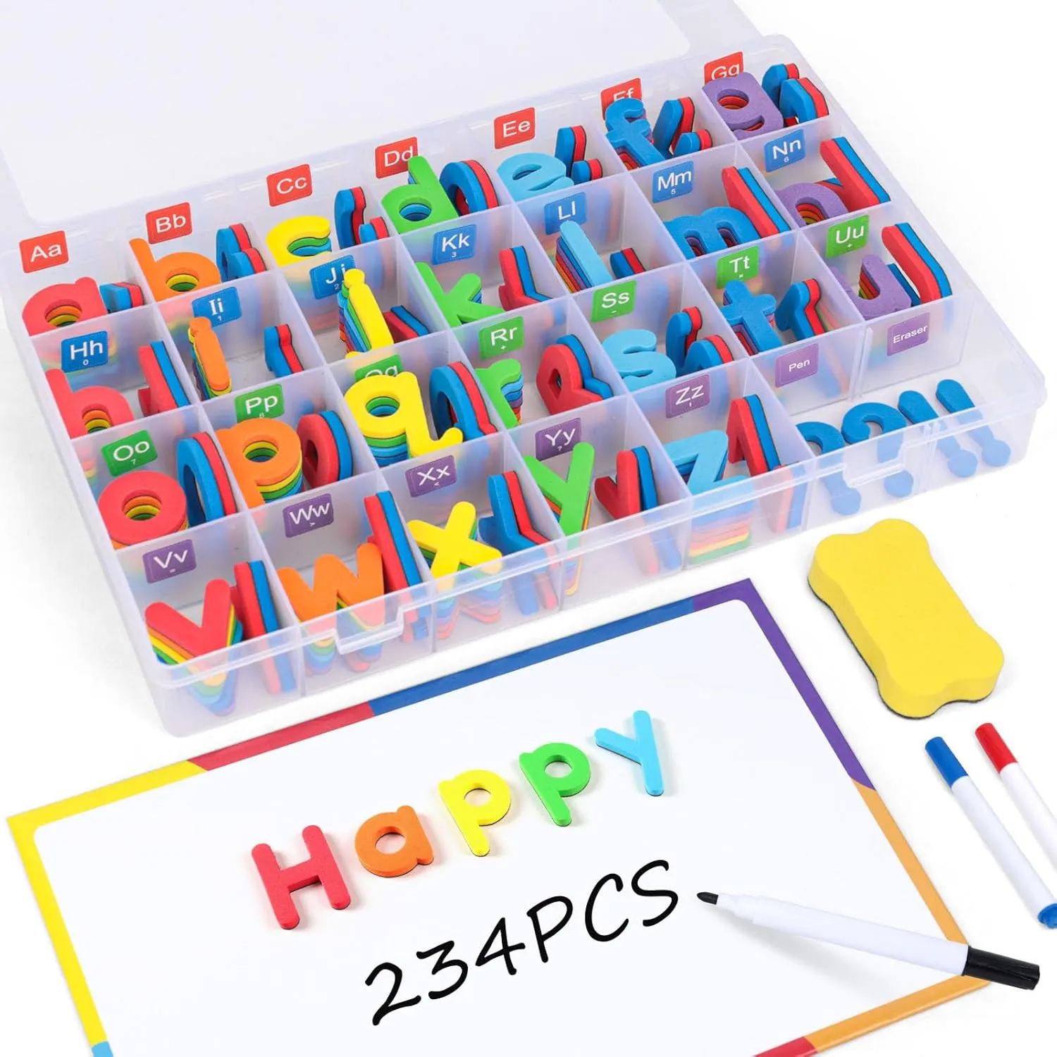 LOVESTOWN Magnetic Alphabet Letters Set for Toddlers, Educational Learning Kit with Double-Sided Board and Storage Box, 234 PCS