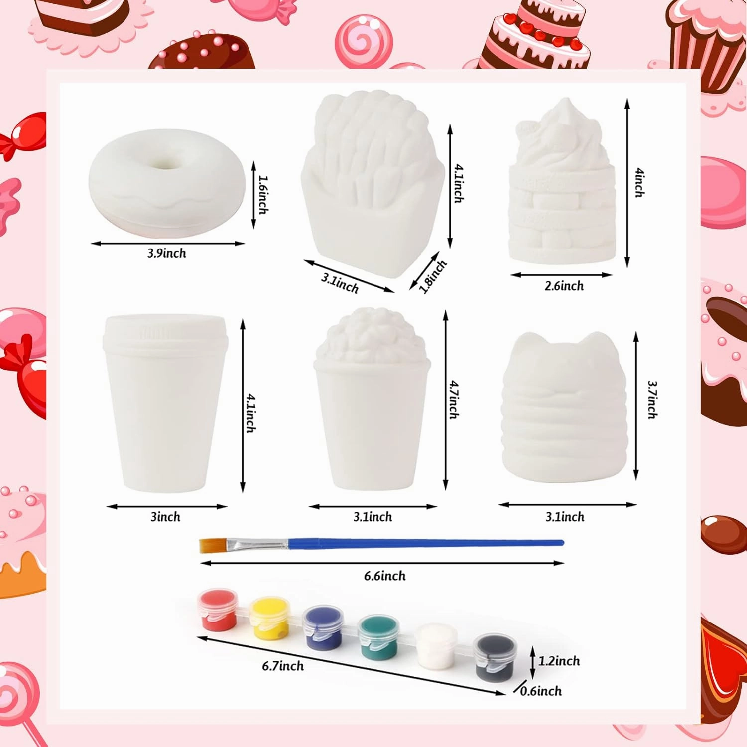 LovesTown squishies Making Kit, 6 PCS Food Paintable Squishies Make Your Own squishies DIY Painting Kit for Girls and Boys Christmas Gift Birthday Holiday Favor Craft