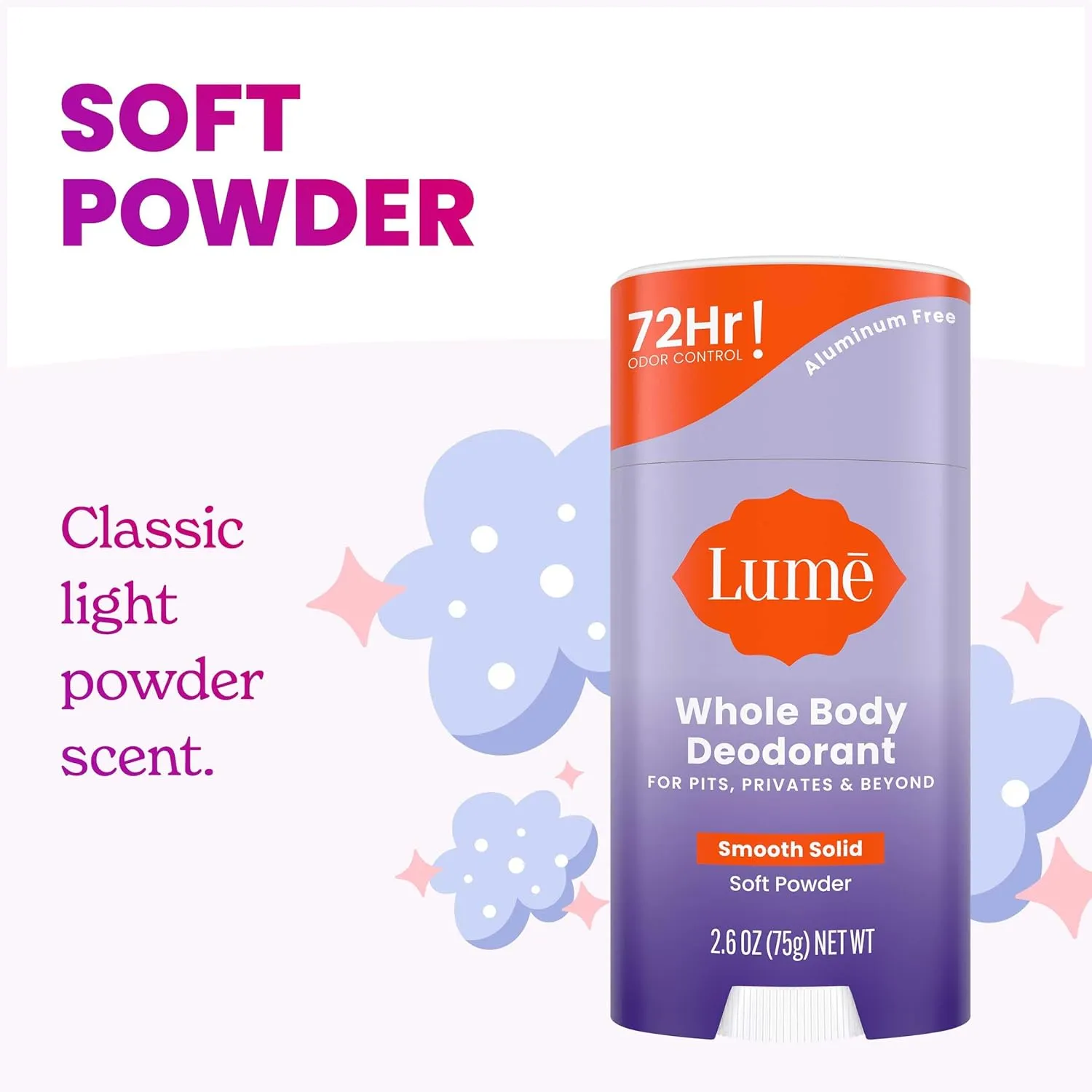 Lume Whole Body Deodorant - Invisible Cream Tube Mini and Solid Stick - 72 Hour Odor Control - Aluminum Free, Baking Soda Free, Skin Safe - 0.5 Oz Mini Tube   2.6 Oz Solid Stick (Soft Powder)