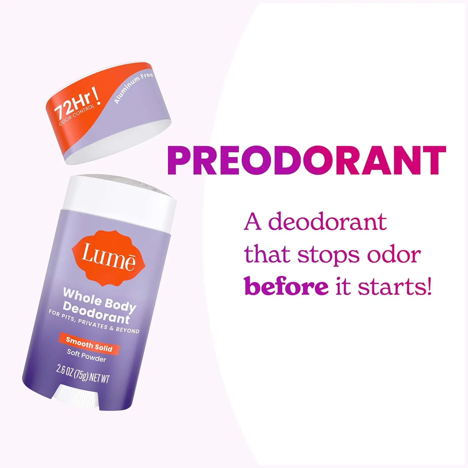 Lume Whole Body Deodorant - Invisible Cream Tube Mini and Solid Stick - 72 Hour Odor Control - Aluminum Free, Baking Soda Free, Skin Safe - 0.5 Oz Mini Tube   2.6 Oz Solid Stick (Soft Powder)