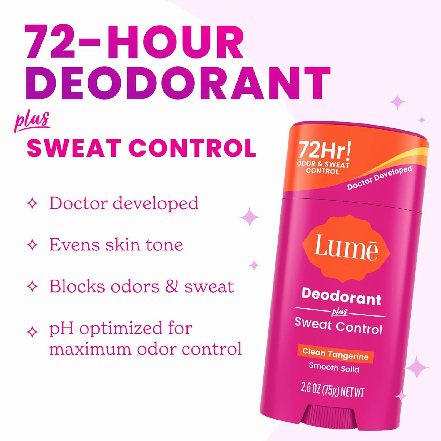Lume Deodorant Plus Sweat Control - Smooth Solid Stick - Maximum Strength Antiperspirant - 72 Hour Odor And Sweat Control - Baking Soda Free - 2.6 ounce (Lavender Sage, Clean Tangerine & Soft Powder)