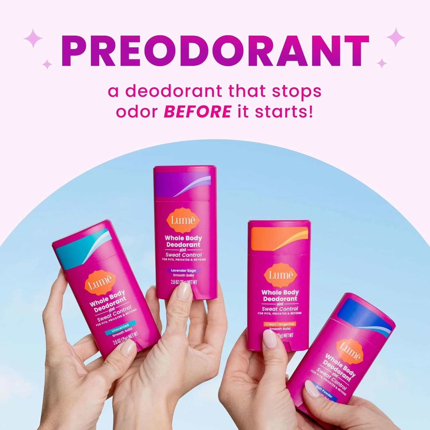 Lume Deodorant Plus Sweat Control - Smooth Solid Stick - Maximum Strength Antiperspirant - 72 Hour Odor And Sweat Control - Baking Soda Free, Skin Loving - 2.6 ounce (Soft Powder) Pack of 2