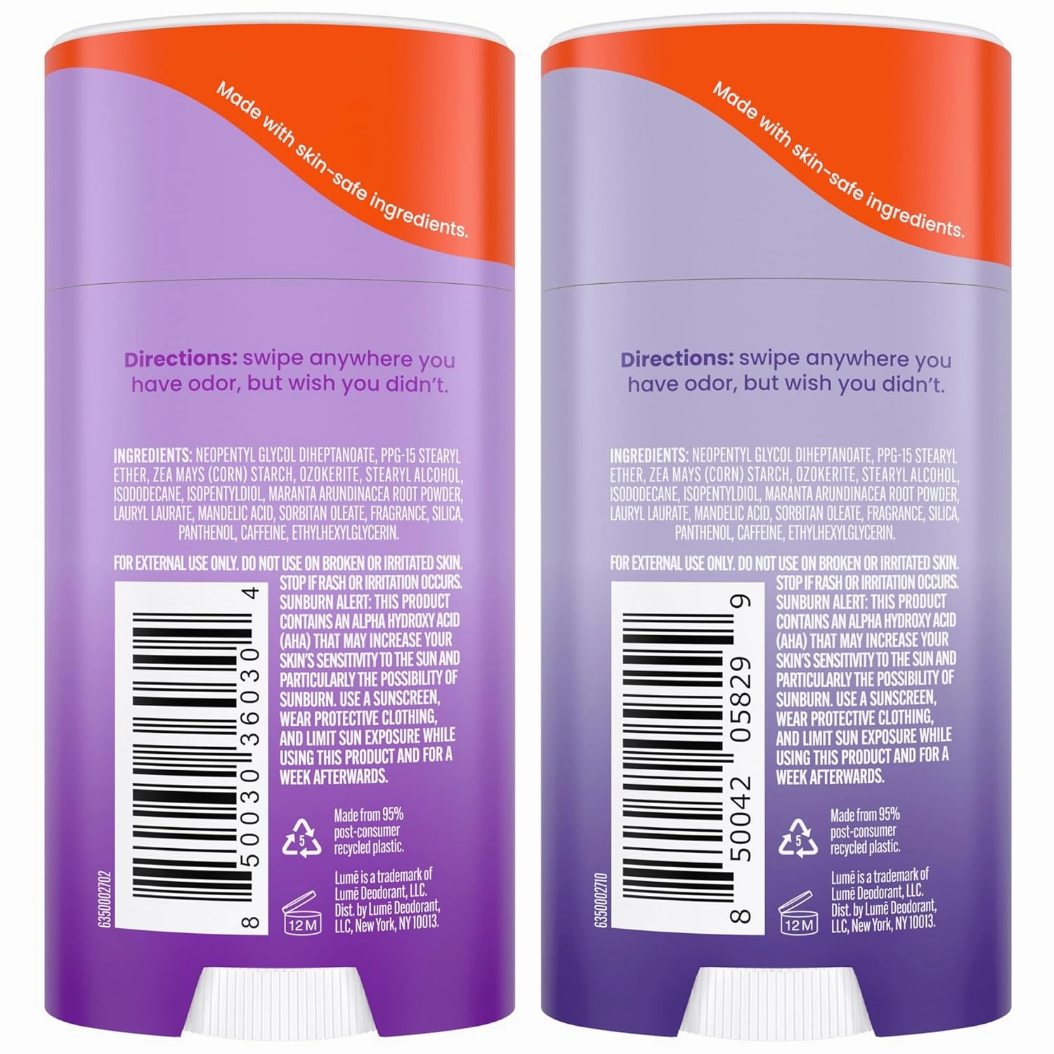 Lume Whole Body Deodorant - Smooth Solid Stick - 72 Hour Odor Control - Doctor Developed - Aluminum Free, Baking Soda Free and Skin Loving - 2.6 Ounce, Pack of 2 (Soft Powder & Lavender Sage)