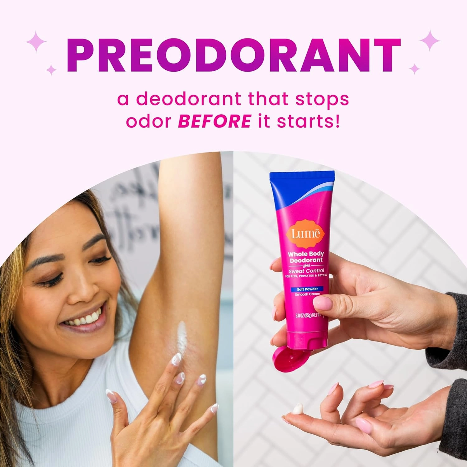 Lume Whole Body Deodorant Plus Sweat Control - Smooth Cream Tube - 72 Hour Odor And Sweat Control - Baking Soda Free, Skin Loving - 3.0 ounce, Pack of 2 (Soft Powder & Lavender Sage)