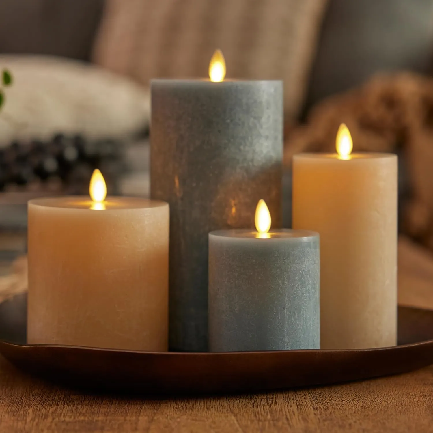 Luminara Seaglass Rechargeable Flameless LED Candle, Fog 3" x 4.5", Moving Flame Pillar Timer USB Type-C Charging Cable Unscented Real Wax