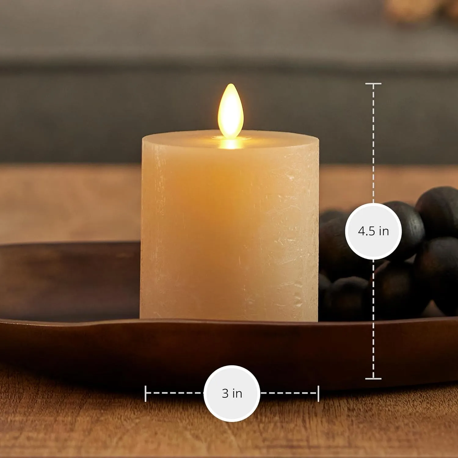 Luminara Seaglass Rechargeable Flameless LED Candle, Fog 3" x 4.5", Moving Flame Pillar Timer USB Type-C Charging Cable Unscented Real Wax